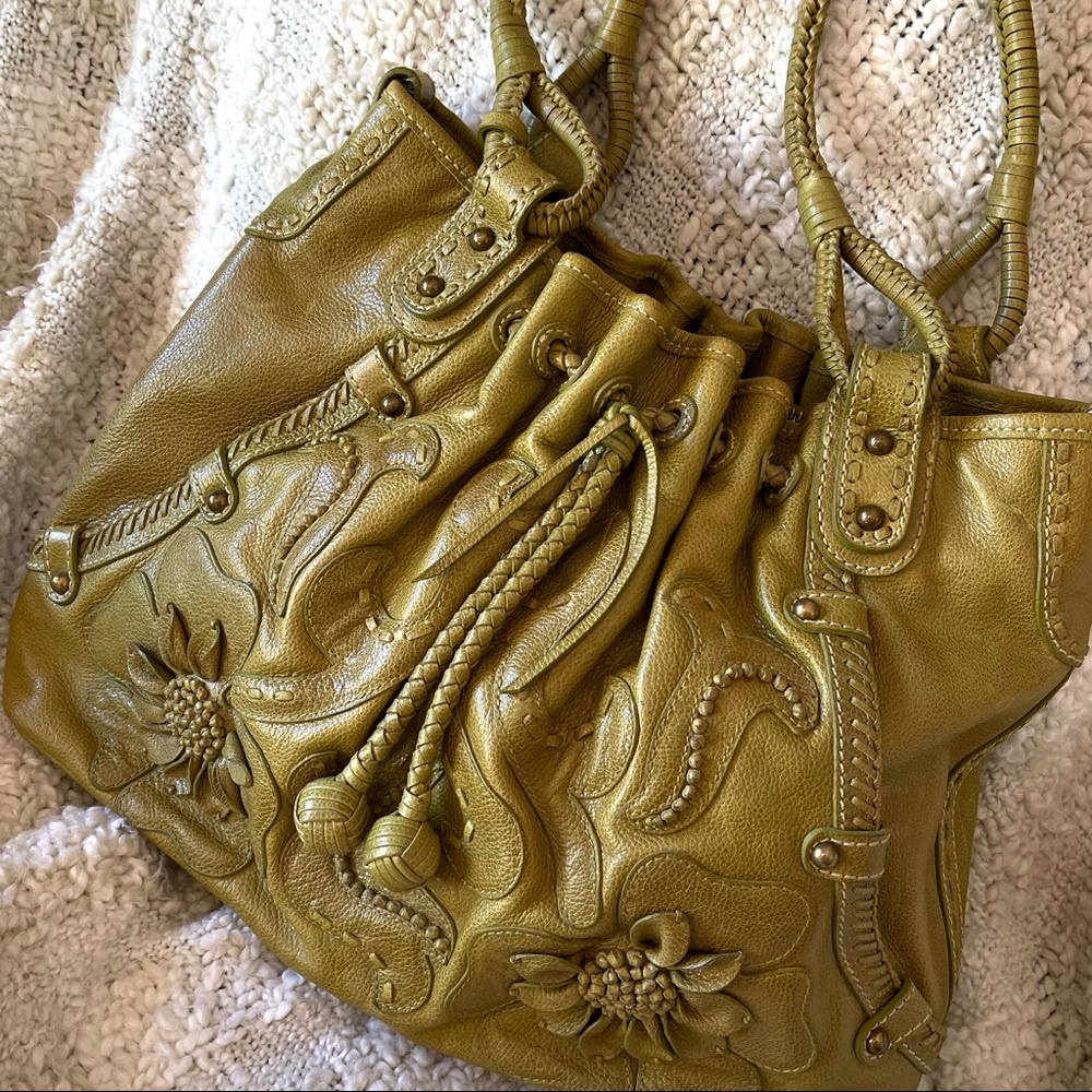 Lockhart Purse with Appliquéd Detail in a Rich Green Leather
